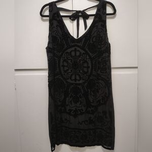 Hale Bob " Lania" Beaded Silk Velvet Burnout Overlay Tank Dress Black Mini M
